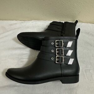 Loeffler Randall Black rubber Boots with Triple Buckle